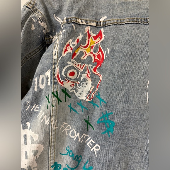 NEW Waimea Denim Jean Jacket Mens M Paint Splatter Streetwear Urban Hip Hop 90s - Picture 9 of 16